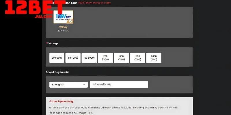 Phương thức nạp tiền qua thẻ cào